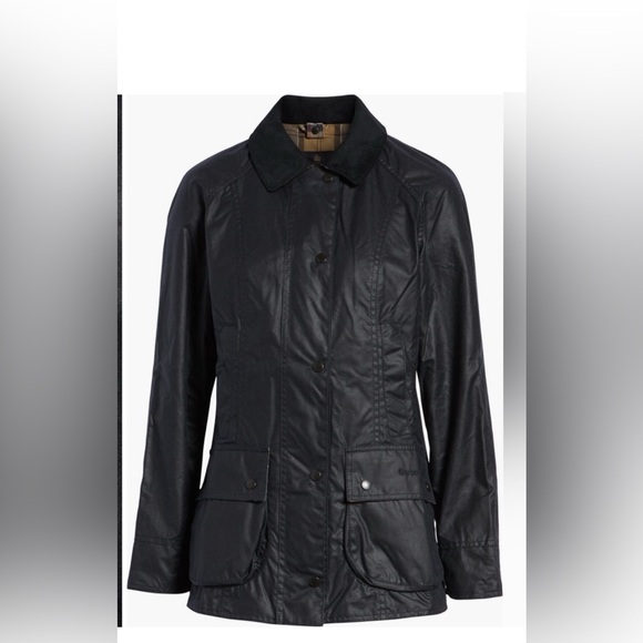 Barbour Beadnell Navy Blue Waxed Cotton Jacket 6US - Picture 1 of 9